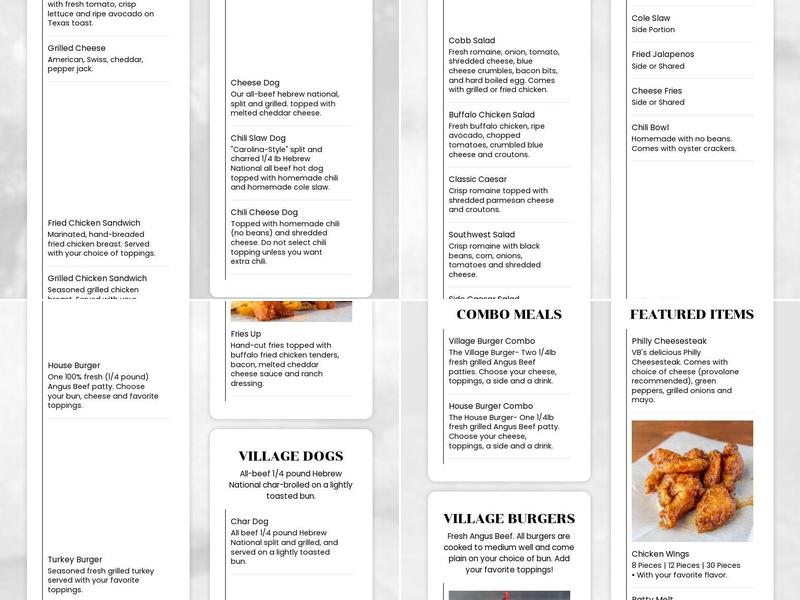 Village Burger Menu