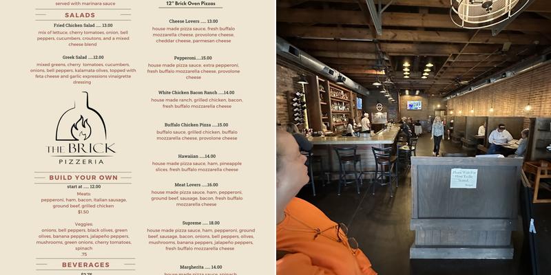 The Brick Pizzeria Menu