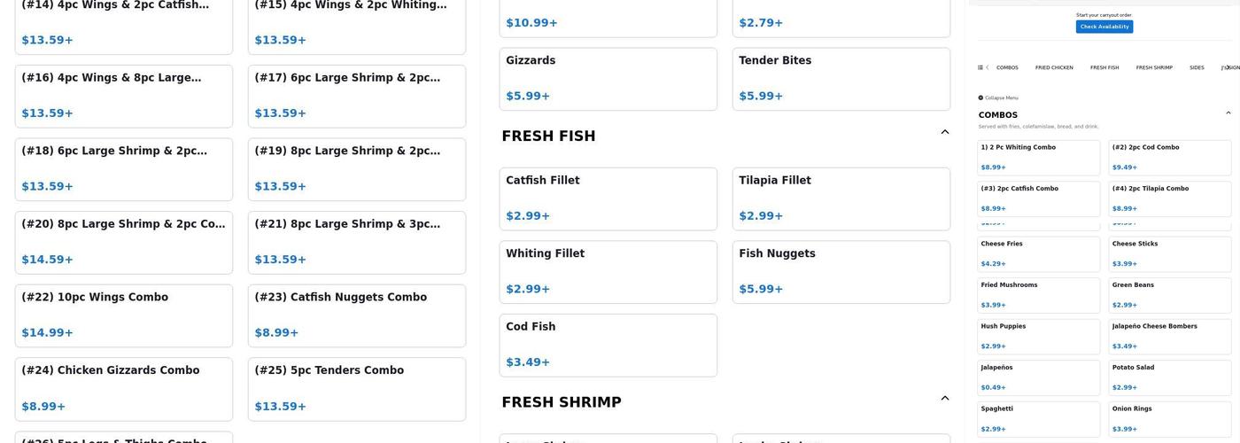 J's Fish & Chicken Market Menu