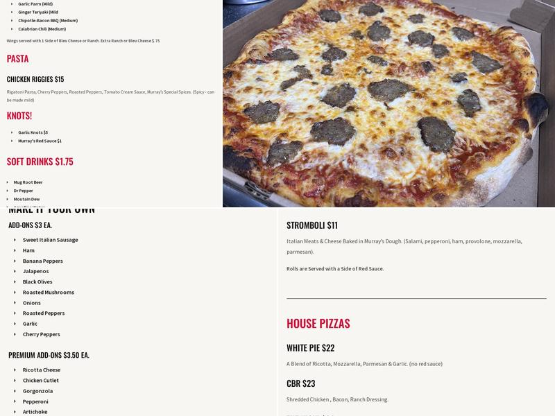 Murray's Pizza Menu