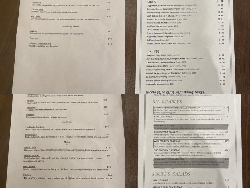 Zoya Menu
