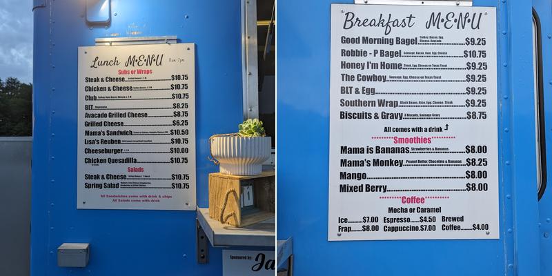 Not Your Momma's Food Truck Menu
