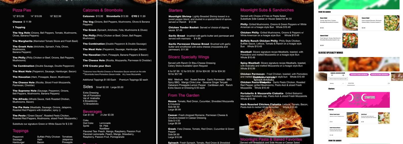 Moonlight Pizza Menu