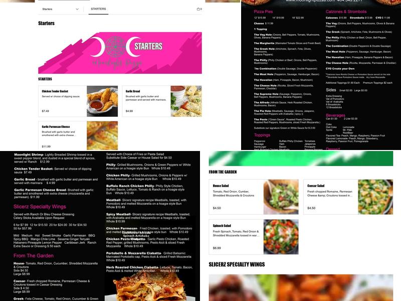 Moonlight Pizza Menu