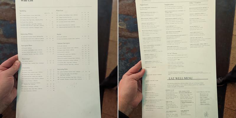Martini’s Menu