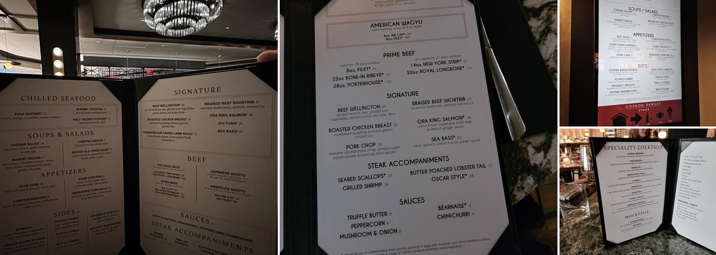 Gordon Ramsay Steak Menu