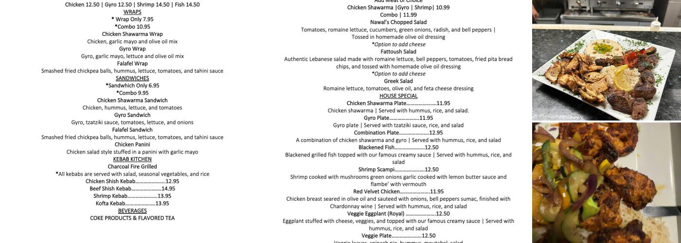 Nawal's Kebab House and Grill Menu