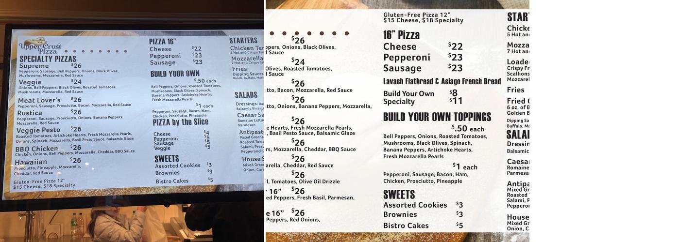 Upper Crust Pizza Menu