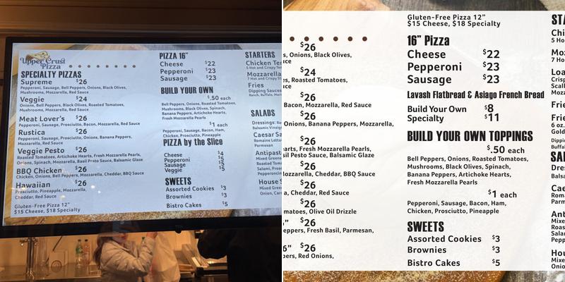 Upper Crust Pizza Menu