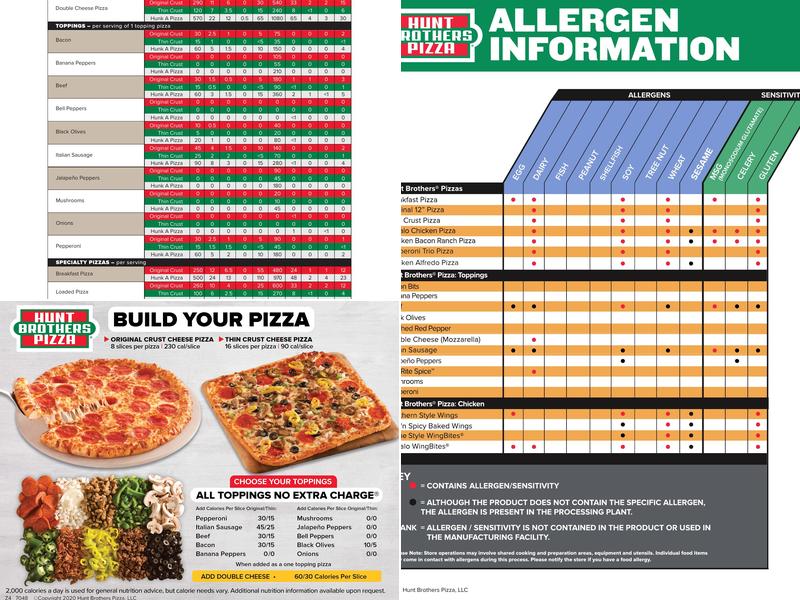 Hunt Brothers Pizza Menu