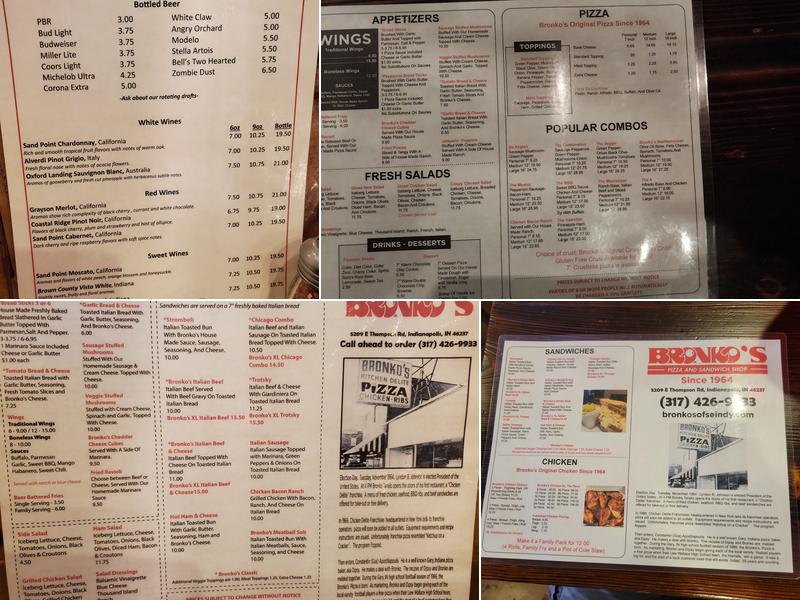 Bronko's of Southeast Indy Menu