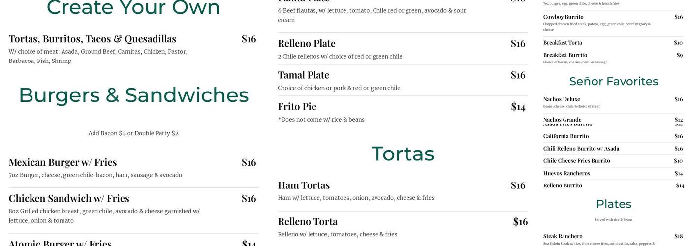 Señor Tortas Menu