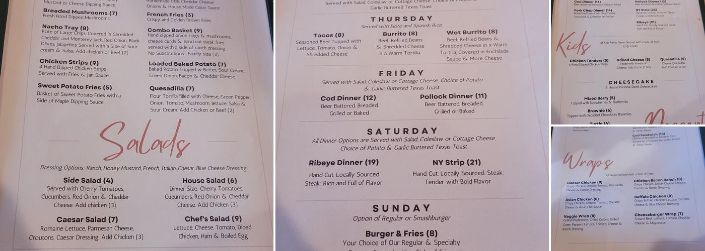 The Copper Cow Menu