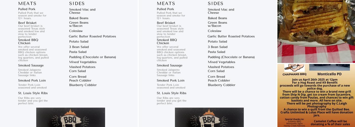 Chapman's BBQ Menu