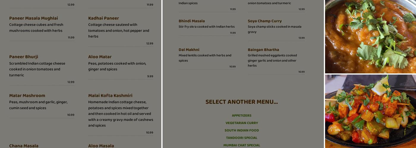 Namaste Garden, Indian Restaurant and Sweets Menu