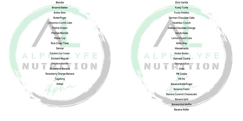 AlphaLyfe Nutrition Menu