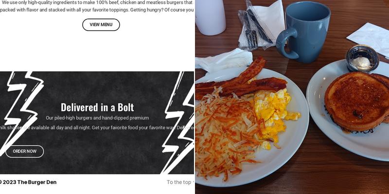 The Burger Den Menu