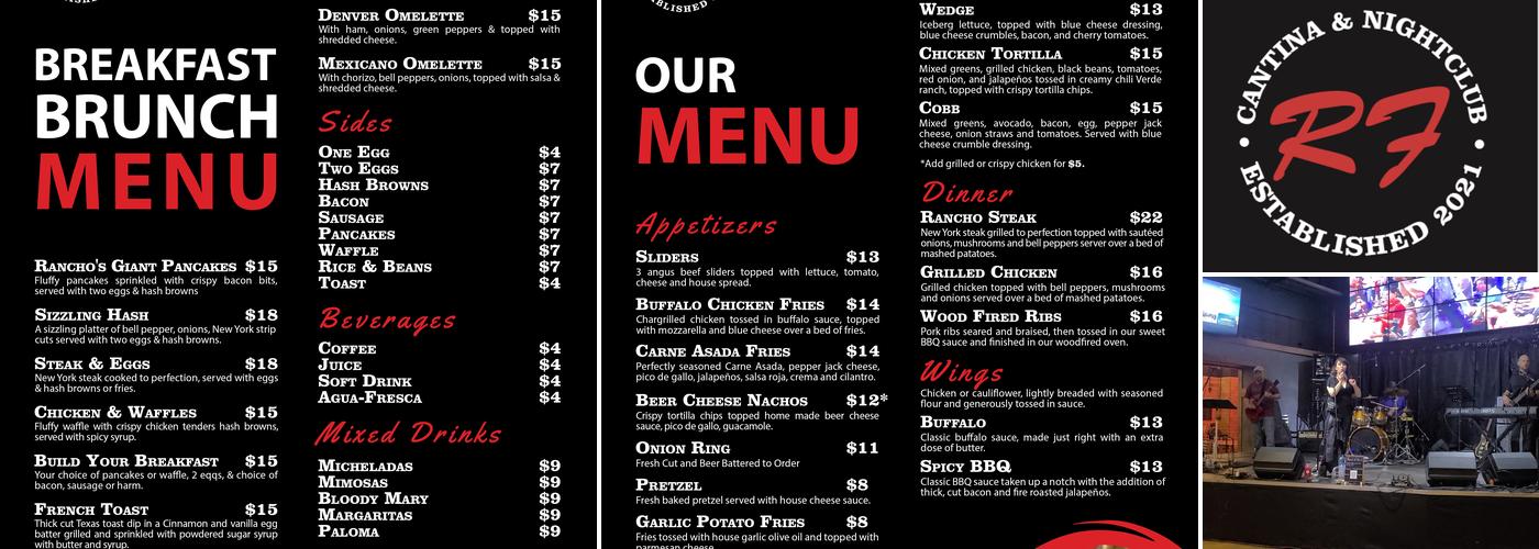 Rancho Fresco Resturant, Cantina, & Nightclub Menu