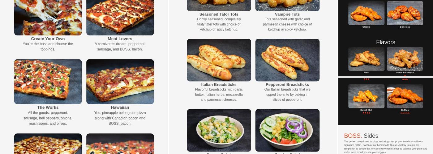 BOSS. Pizza + Wings Menu