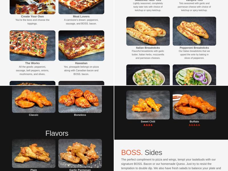 BOSS. Pizza + Wings Menu