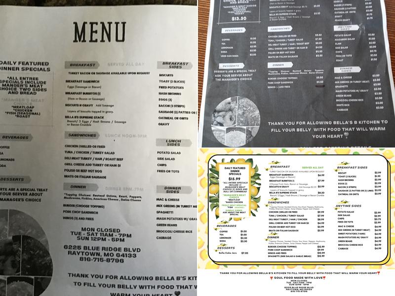 Bella B's Kitchen Menu