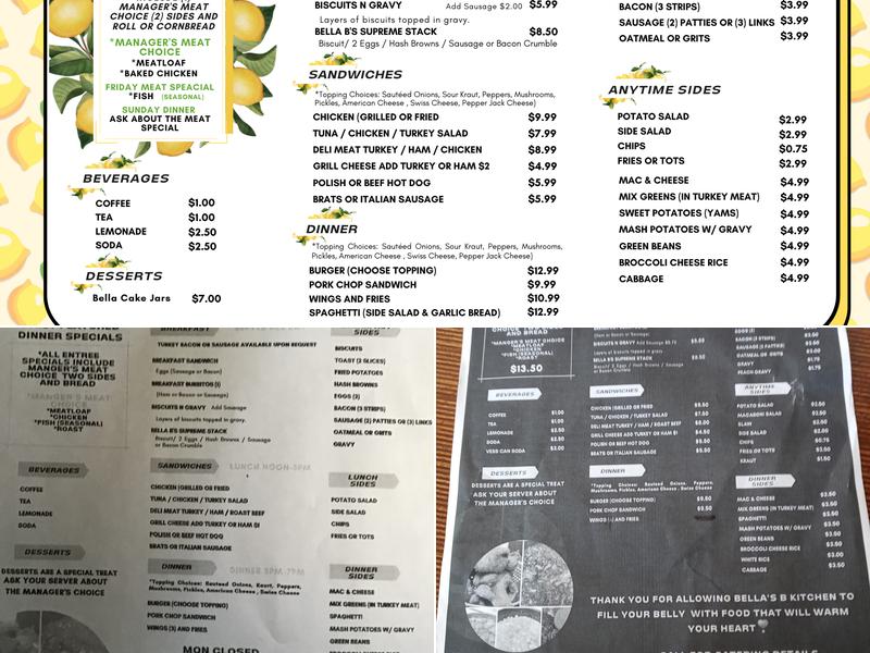 Bella B's Kitchen Menu