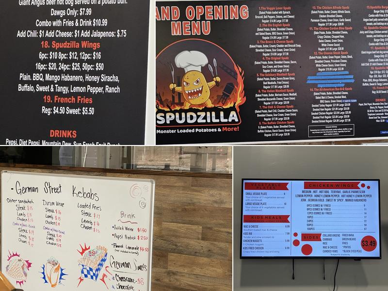 Spudzilla Monster Loaded Potatoes & More! Menu