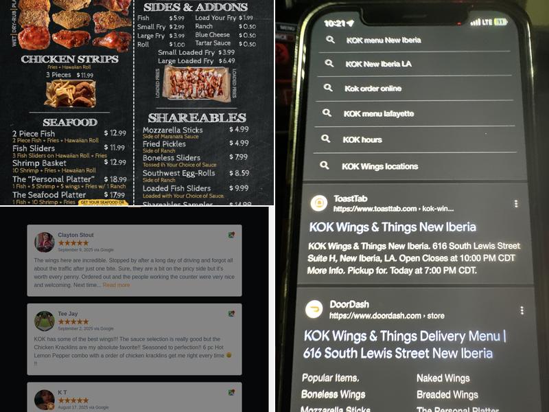 KOK Wings & Things Menu