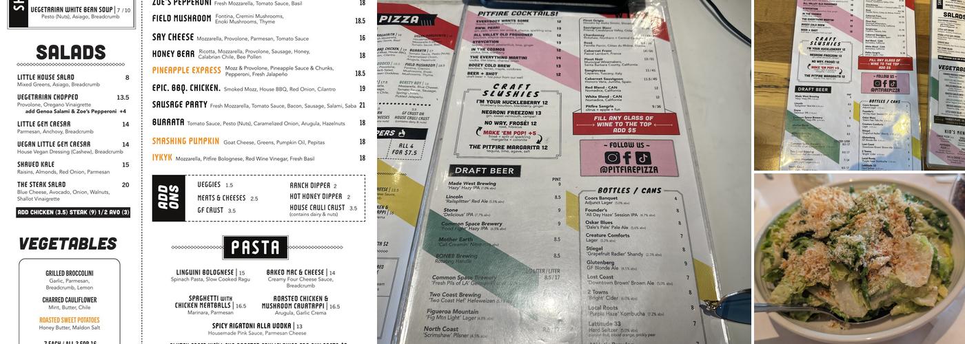 Pitfire Pizza Menu