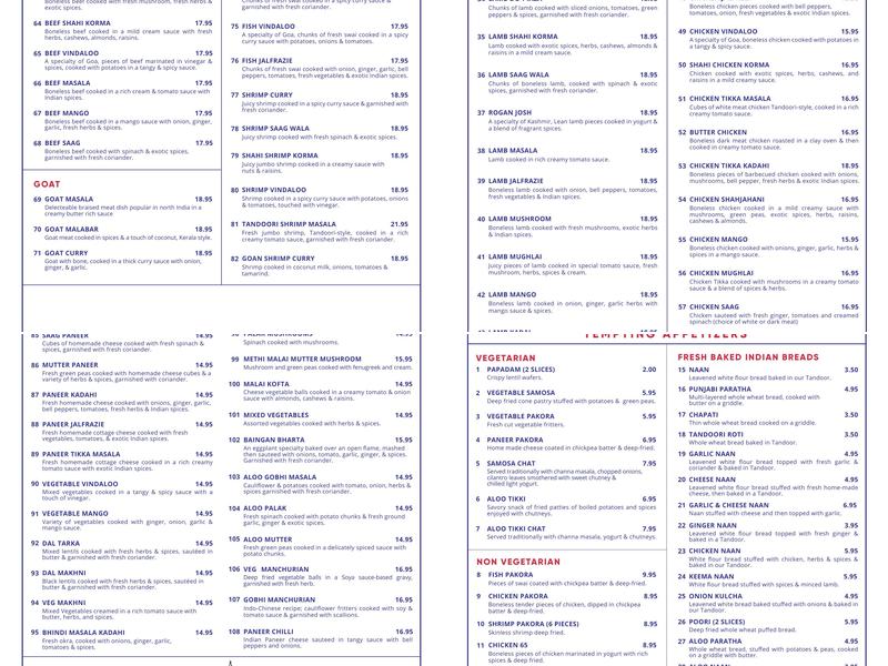 Swagat - Sun Prairie Menu