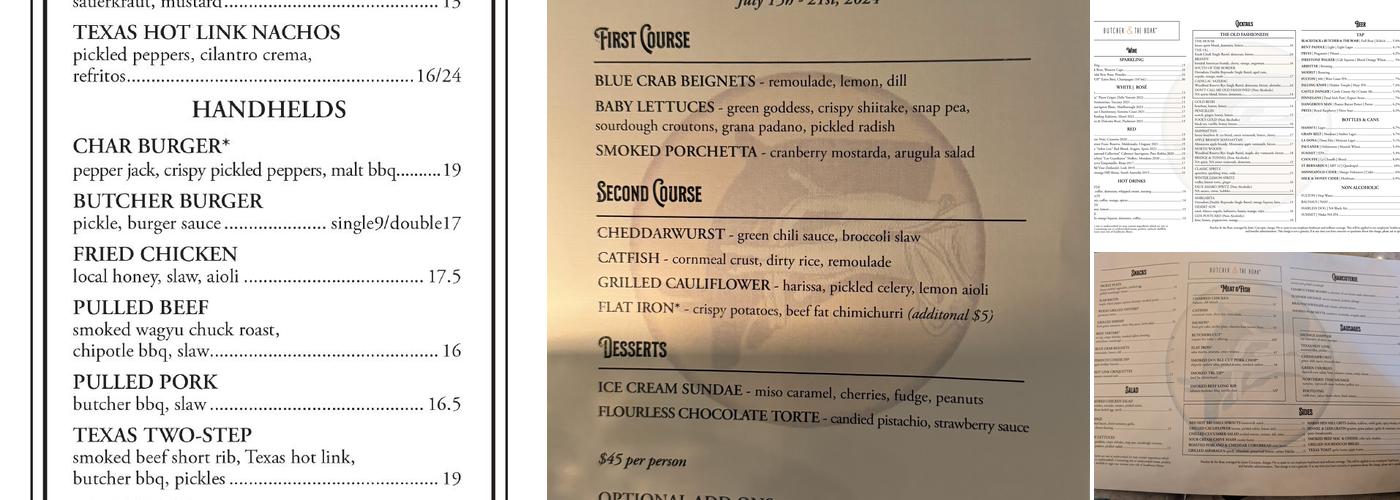 Butcher & the Boar Menu