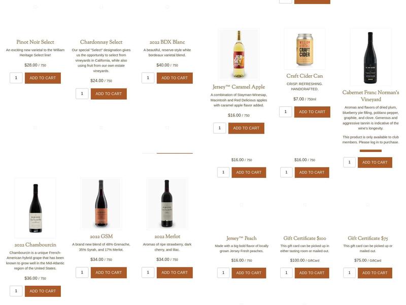 William Heritage Winery Menu