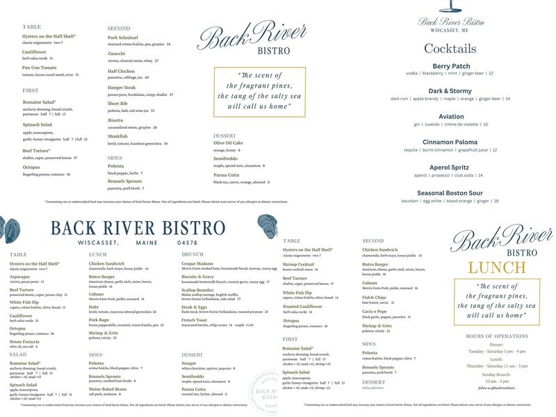 Back River Bistro Menu