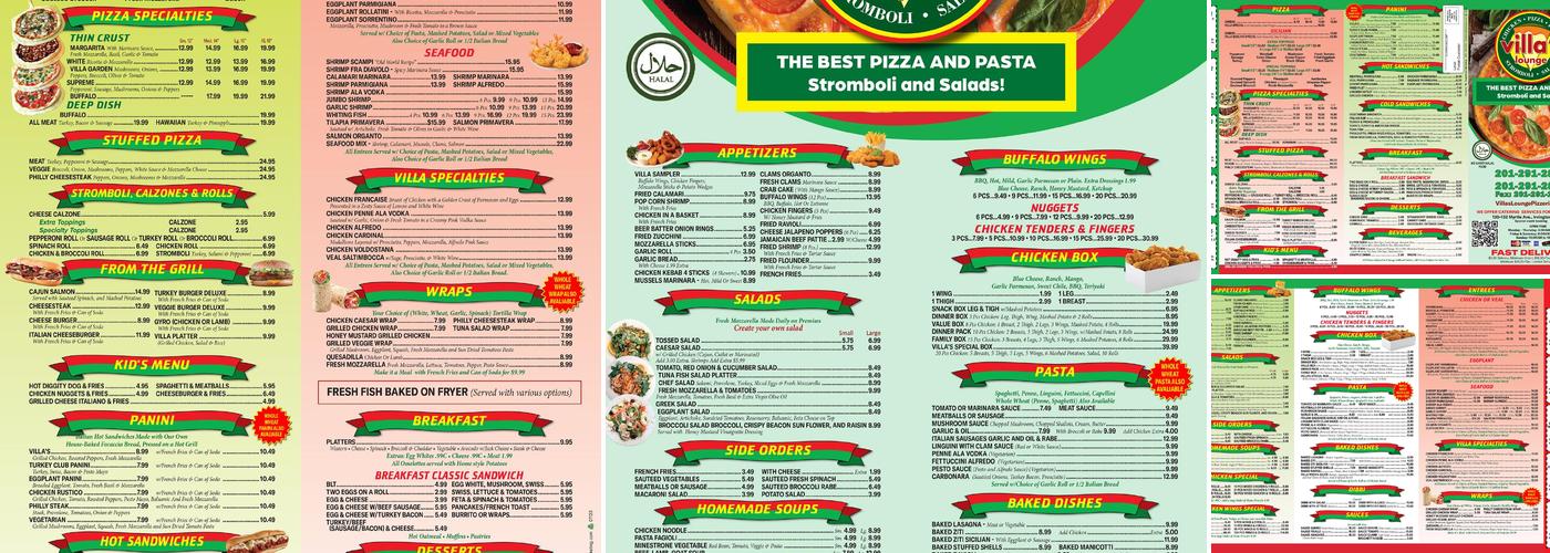 Villa's lounge italian chicken pizzeria llc Menu