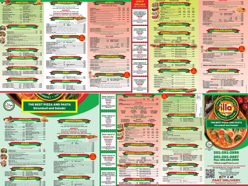 Villa's lounge italian chicken pizzeria llc Menu