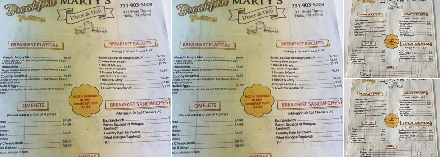Marty's Diner Menu