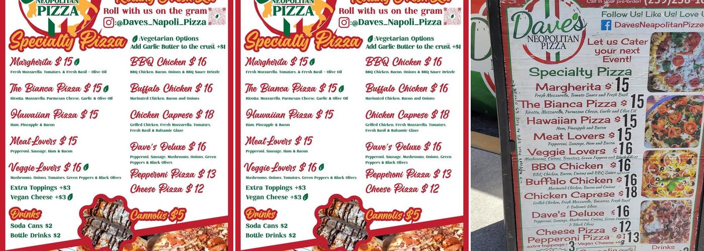 Dave's Neapolitan Pizza Menu
