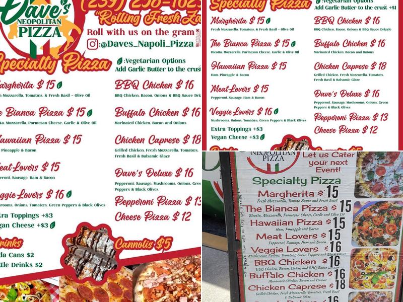 Dave's Neapolitan Pizza Menu