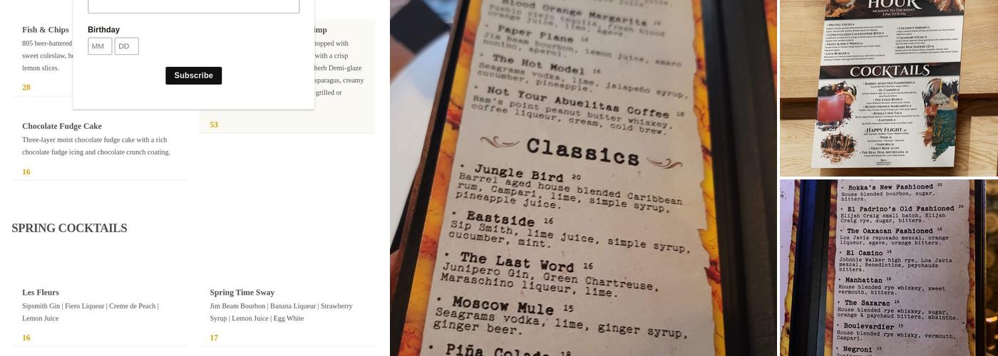 Rokka Grill & Whiskey Bar Menu