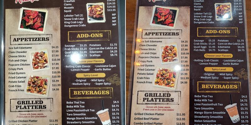 Rolling Crab Menu