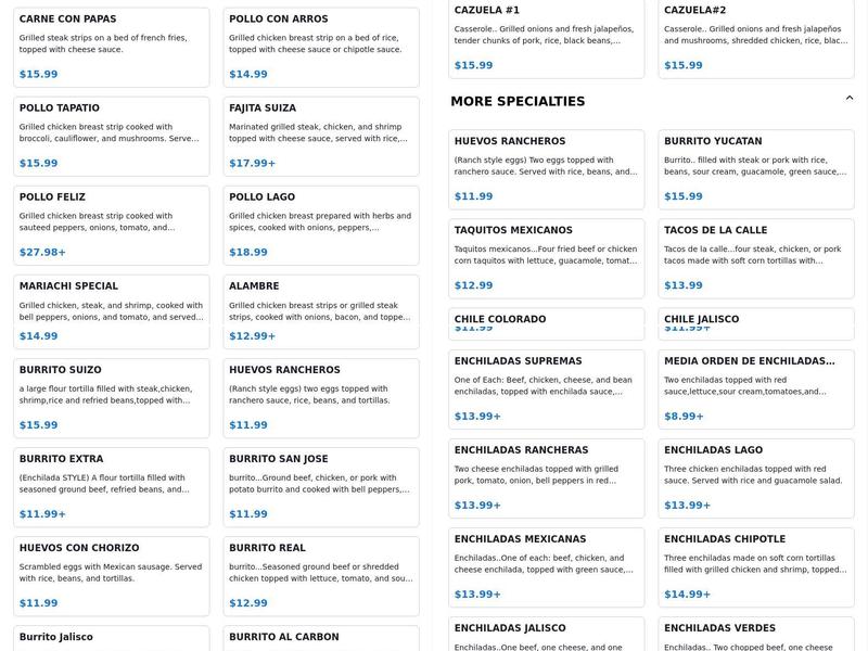 El Lago branson on 248 Menu