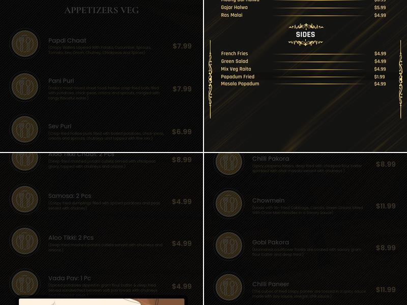 Shahi Darbar Indian Cuisine Menu