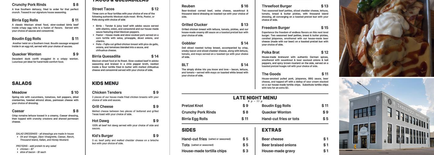 Threefoot Brewing Menu