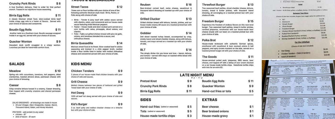 Threefoot Brewing Menu