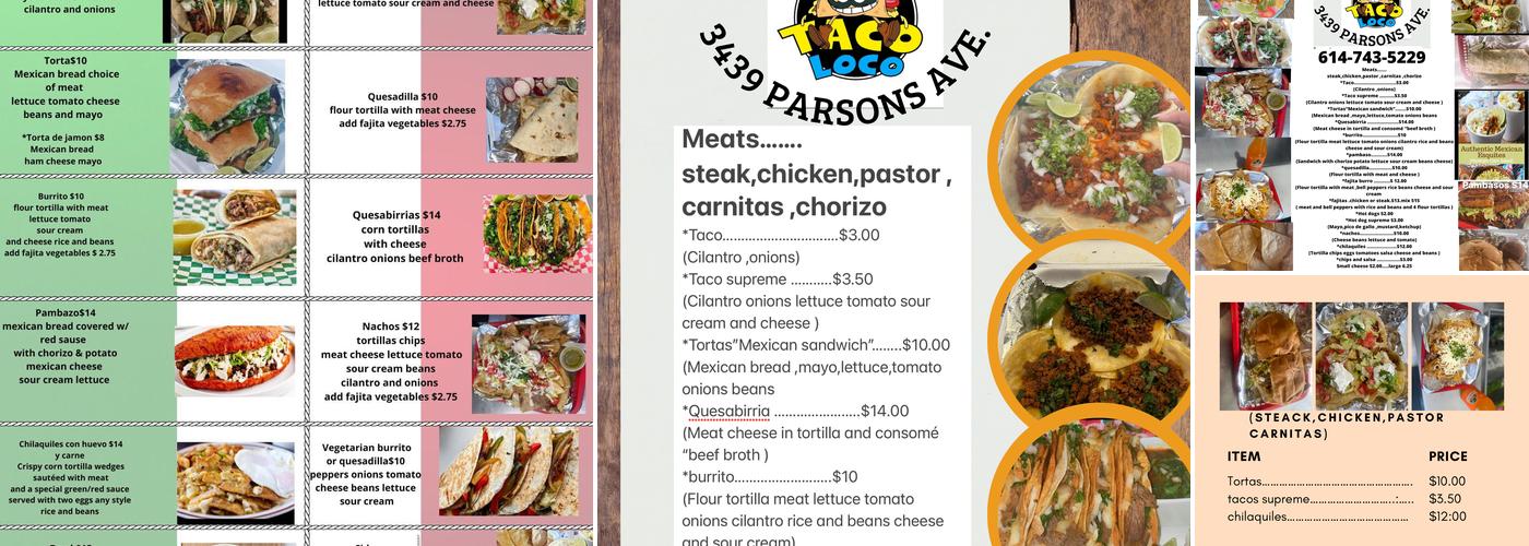 El taco loco Menu