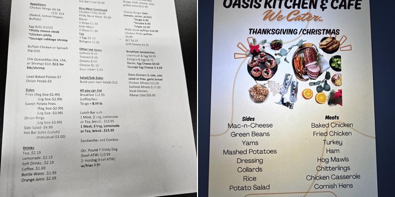 Oasis Kitchen & Cafe Menu