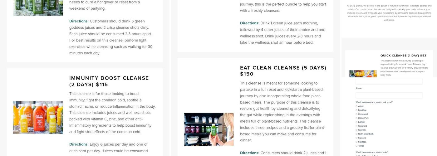 BARE Blends Menu
