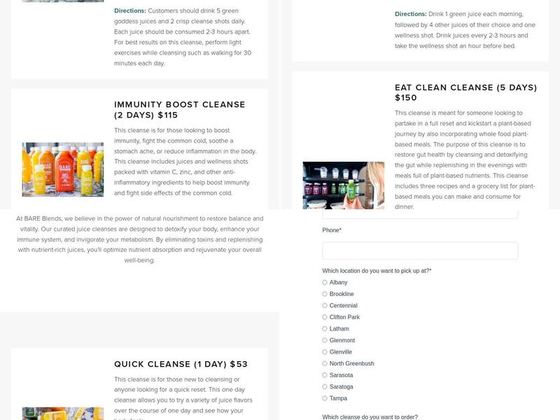 BARE Blends Menu