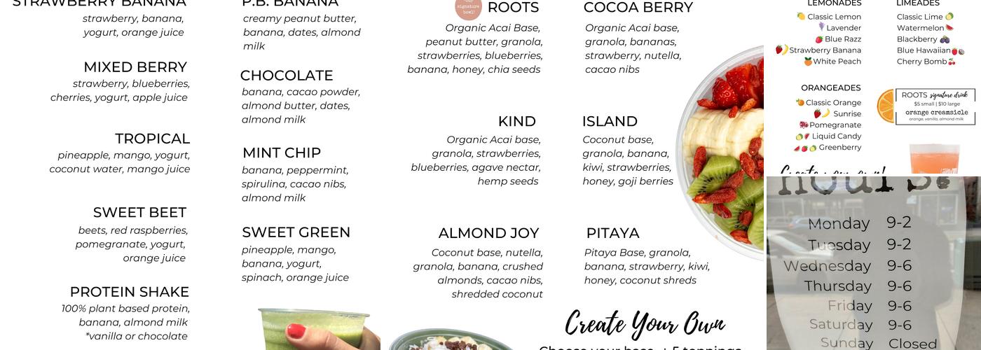 Roots Kitchen + Juicery Menu
