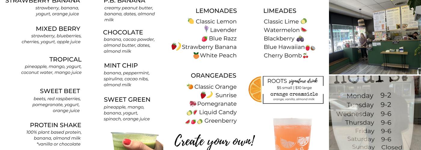 Roots Kitchen + Juicery Menu